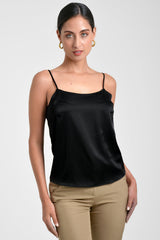 Blusa mujer en satín color negro