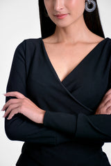 Blusa mujer canalé escote V color negro