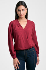 Blusa mujer cruzada color vinotinto