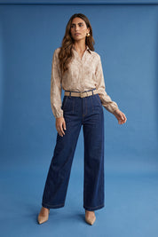 camisa mujer con encauchado bl 0690 BL-0690 beige Xuss imagen 3