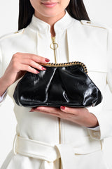 Bolso mujer cloutch ovalado color negro