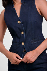 Chaleco mujer en denim color azul oscuro