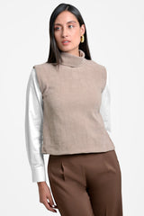 Chaleco mujer en punto color taupe