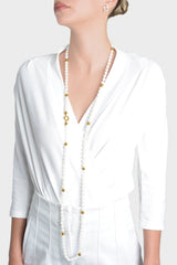 Collar largo con perlas color blanco