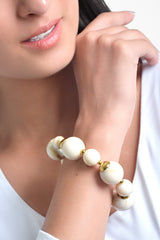 Pulsera mujer bolas acrilico color beige